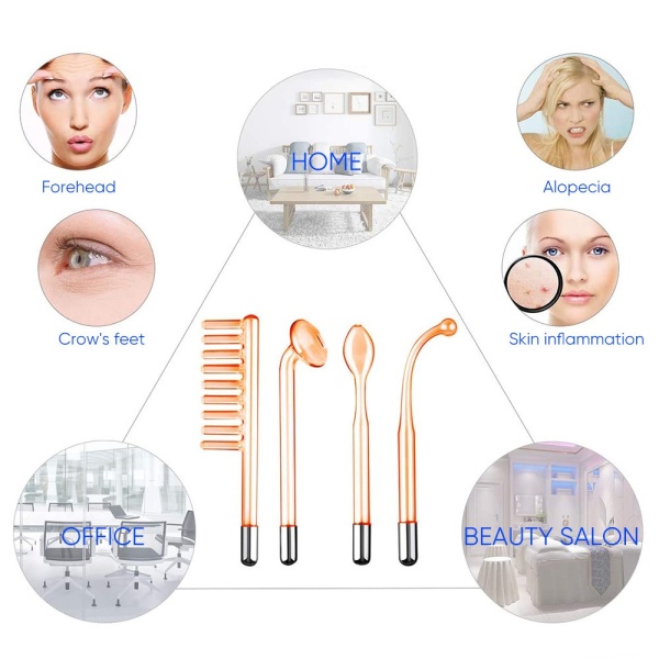 Aparat Electroderm Pentru Masaj Facial SeveShop®, 4 Electrozi Sticla Interschimbabili, Tehnologie De Inalta Frecventa, 3 Moduri Tratament, Anti Acnee, Anti Riduri, Anti Celulita, Rejuvenare Ten, Stimulare Colagen, Lifting, 10W, Alb - Img 4