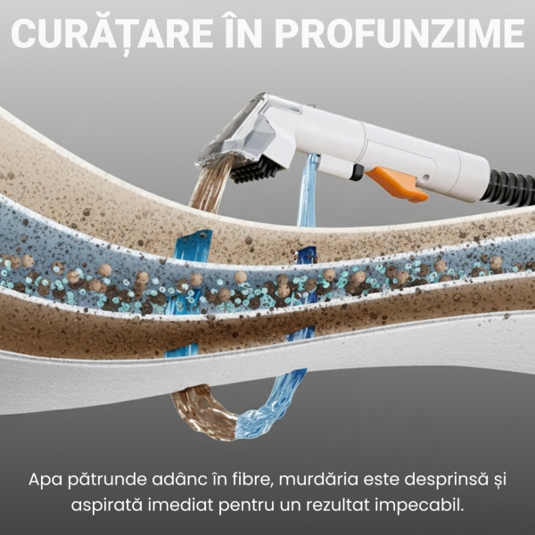 Aspirator Cu Spalare 4 In 1 SeveShop® C6 Max, Aspirator cu Aburi, Aspirator Cu Spalare Multifunctional Pentru Covor Si Tapiterie, Rezervor Dublu 1.2L, Putere 1650W, Putere De Aspirare 12000Pa, Design Compact, Ideal Auto, Canapea, Gri - Img 3