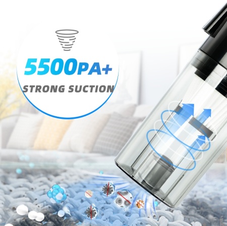 Aspirator de mana SeveShop, 7.4V, 2000 mAh, 0.7l, Putere 5.500 PA, Autonomie 20 minute, cu filtru HEPA, negru intens - Img 6
