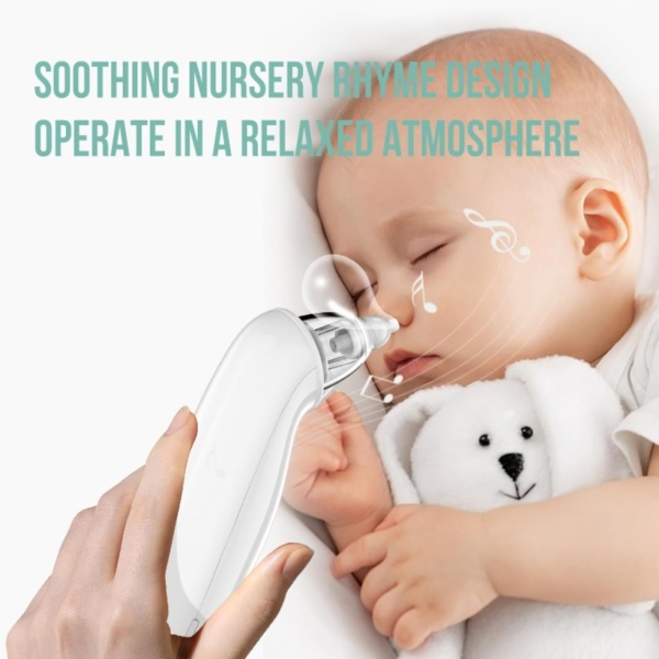 Aspirator nazal pentru copii si bebelusi NeoSimply®, Portabil, 3 Viteze de aspiratie, Muzica, Lumina, Alb - Img 2