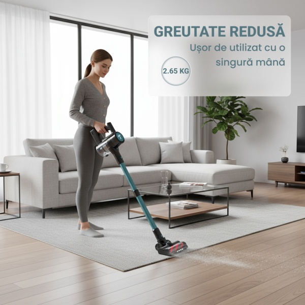 Aspirator Vertical, SeveShop®, P11 Pro 4 in 1 cu Putere 30000Pa, Motor 250W, Filtrare in 5 Etape cu HEPA Lavabil, Autonomie 50 Minute, Baterie Detasabila 22.2V, Perie cu LED, Sistem Anti-Incurcare, Capacitate 450ml, Tehnologie Cyclone, 1210x250x200 mm, Ve - Img 2