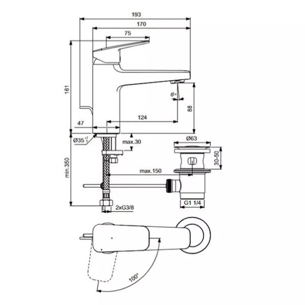 Baterie lavoar cu monocomanda si ventil Ideal Standard Ceraplan BlueStart BD228AA - Img 3