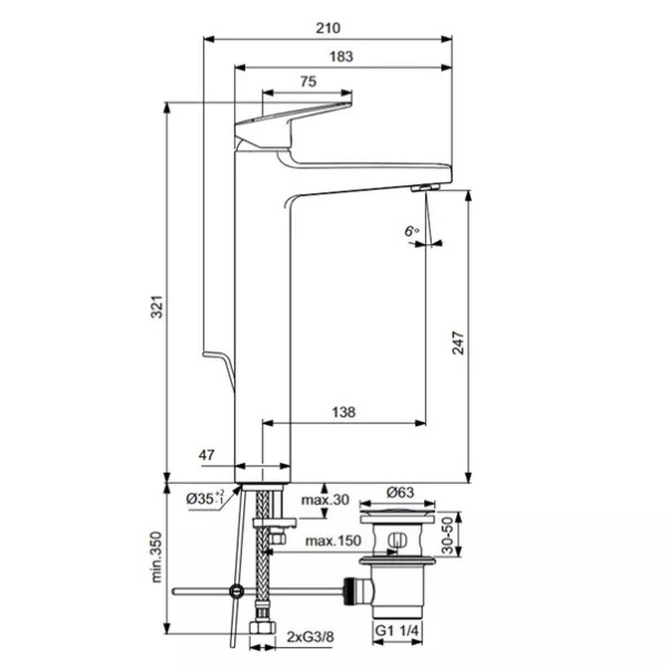 Baterie lavoar inalta cu monocomanda si ventil Ideal Standard Ceraplan BlueStart BD238AA - Img 3