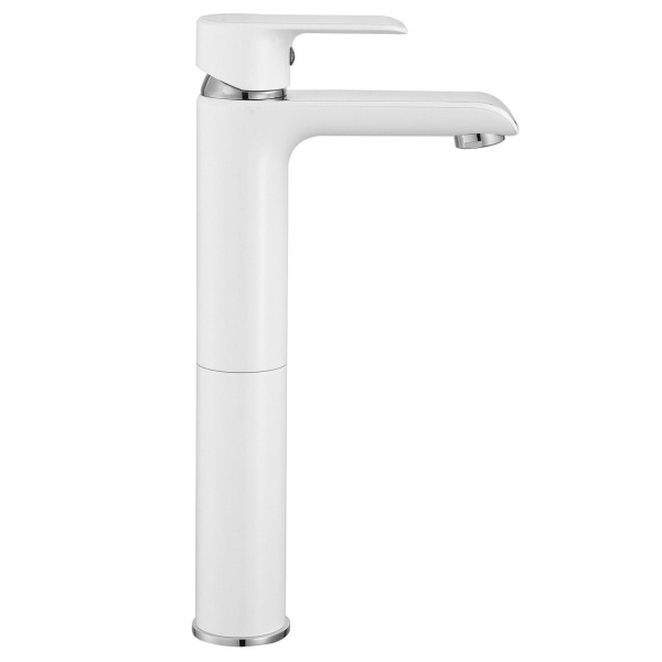 Baterie Lavoar REA BLOOM WHITE CHROM HIGH, Montaj Pe Blat, Capat Fix, Inaltime 30 Cm, Finisaj Alb/Crom - Img 2