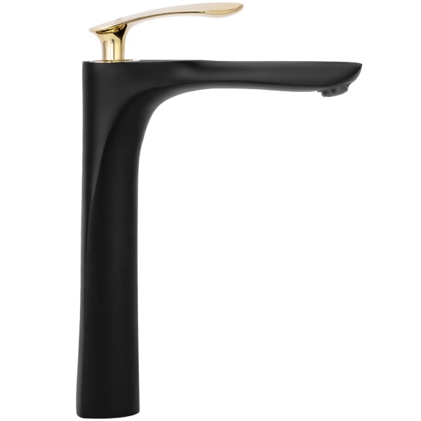 Baterie Lavoar REA ORBIT BLACK GOLD HIGH, Montaj Pe Blat, Capat Fix, Monocomanda, Inaltime 29 Cm, Negru/Auriu - Img 4
