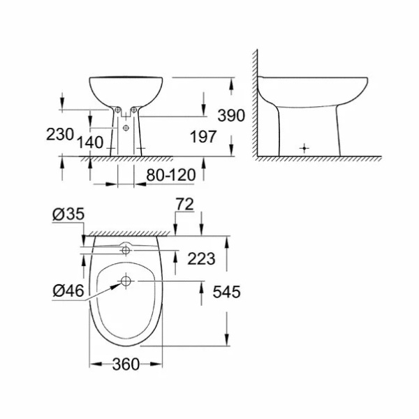 Bideu pe pardoseala Grohe Bau Ceramic alb lucios - Img 3