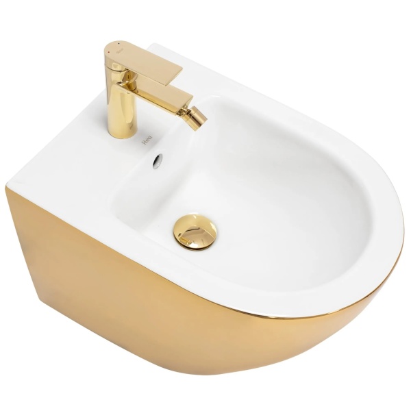 Bideu REA CARLO MINI, 49.5 X 37 X 32.5 Cm, Montaj Suspendat, Ceramica Sanitara, Alb/Auriu - Img 4