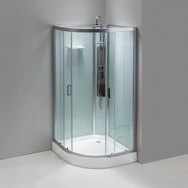 Cabina de dus cu hidromasaj culoare crom periat si cadita alba Puerto-01B 90x 90 cm - Img 4