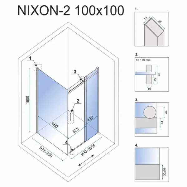 Cabina de dus cu usa glisanta Rea Nixon 100x100 crom stanga - Img 6