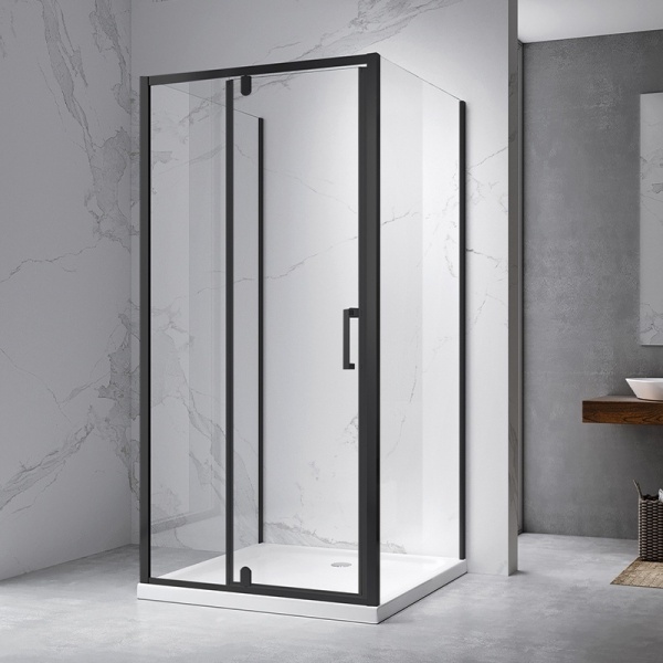 Cabina de dus dreptunghiulara cu 3 pereti din sticla securizata si rame negre KZ23D 100 x 90 cm - Img 5