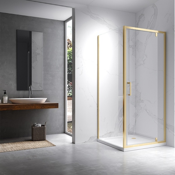 Cabina de dus KZ04B, Patrata , Design Modern, Dimensiune 80x80cm, Culoare Auriu Periat - Img 3