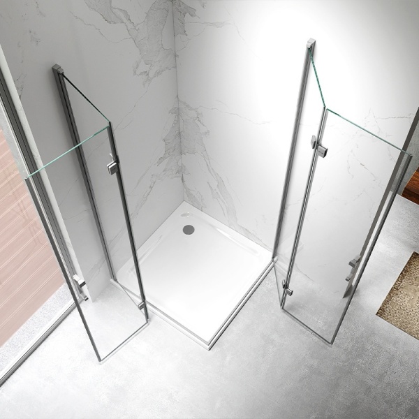 Cabina de dus KZ08C Patrata, Dimesniune 90x90cm, Usi Pliabile, Culoare Otel Periat - Img 3