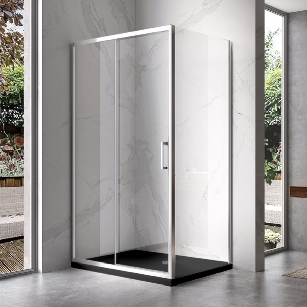 Cabina de dus KZ104C Dreptunghiulara 120x90cm, Culoare Crom+Cadita de dus, Culoare Negru - Img 3