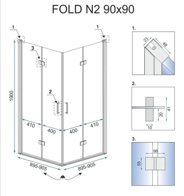Cabina de dus pliabil Rea Fold N2,Dimensiune 90x90cm, Culoare Crom - Img 4