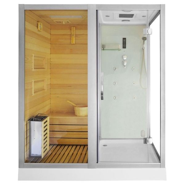 Cabina multifunctionala sauna uscata, sauna cu aburi si cabina de dus, montaj stanga alba 180 x 110 x 223 cm - Img 2