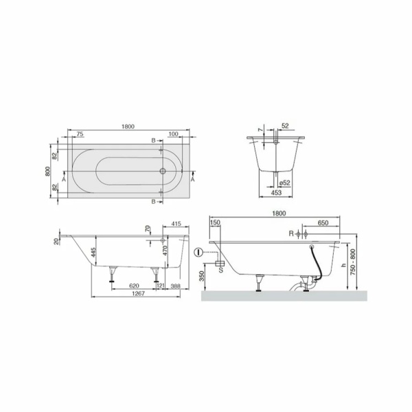 Cad?? dreptunghiular?? Villeroy &amp; Boch Oberon, 180x80 cm, din compozit Quaryl - Img 4