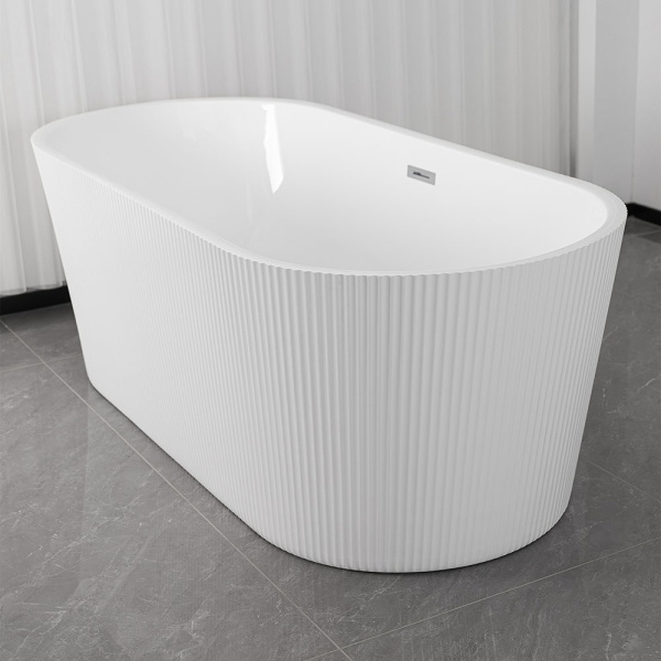 Cada De Baie Freestanding 150x75x58cm, Textura Eleganta si Linii Moderne , Culoare Alb - Img 3