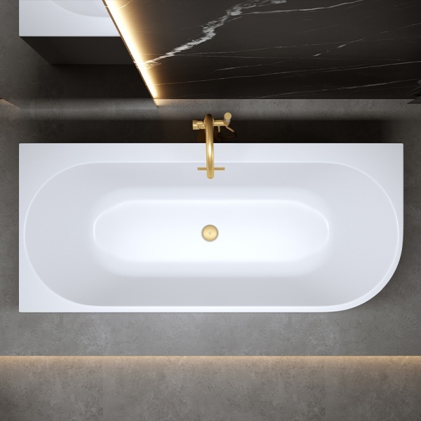 Cada de baie MERA 509B/Stanga, Dimensiune150x75cm, Culoare Alb, Deversor Auriu Periat - Img 3