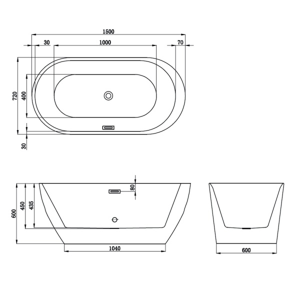 Cada de baie PRO VITO 150x72cm , Design modern , Culoare Alb - Img 7