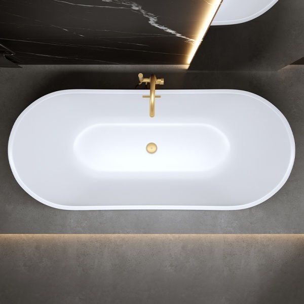 Cada de baie Rica 513D 180x80cm, Culoare Alb,Deversor Auriu Periat - Img 3