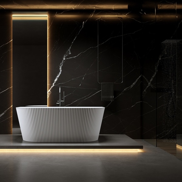Cada de baie suport CARLO517D, Dimensiune 170x75cm, Design Elegant, Culoare Alb, Deversor negru - Img 8