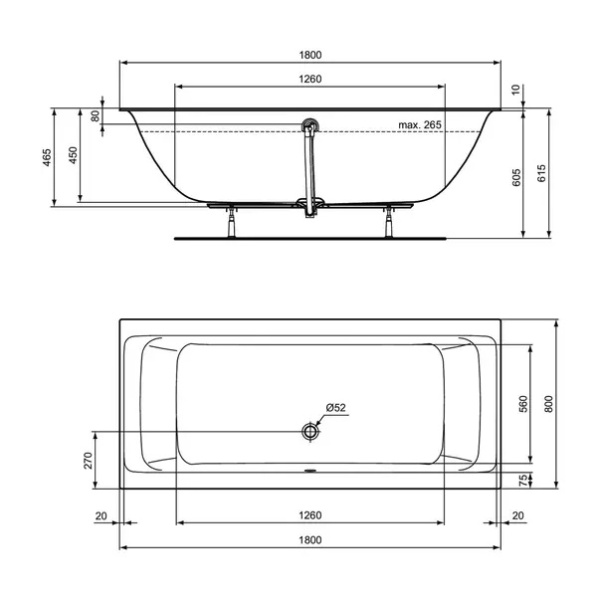 Cada rectangulara Ideal Standard Connect Air 180X80 cm alb lucios - Img 3