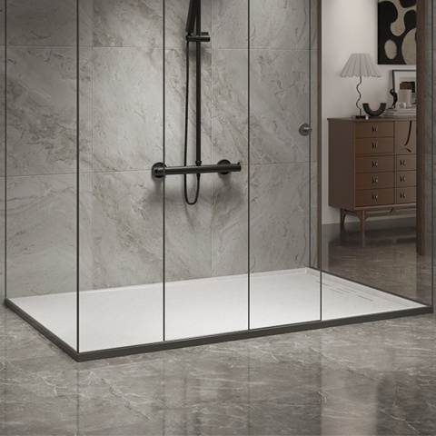 Cadita de dus DEKO Slim, Structura de piatra 140x80cm, Culoare Alb - Img 10