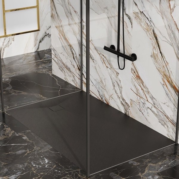 Cadita de dus dreptunghiulara slim imitatie piatra Riko 120 x 70 cm neagra - Img 2