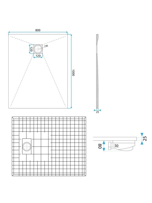 Cadita de dus dreptunghiulara slim Magnum White 100 x 80 cm alba - Img 9