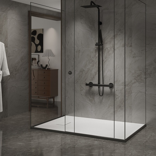 Cadita de dus JUKO Slim Dreptunghiulara, 90x80cm, Structura de piatra, Culoare Alb - Img 7