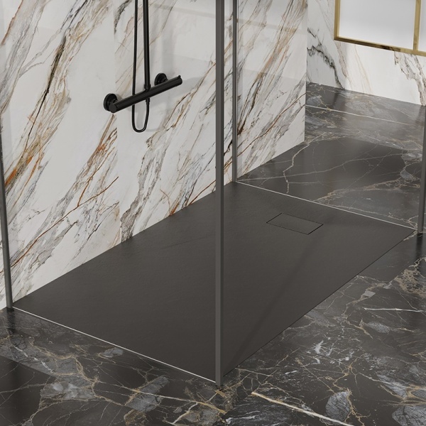 Cadita de dus JUKO Slim Dreptunghiulara, 90x80cm, Structura de piatra, Culoare Negru - Img 6