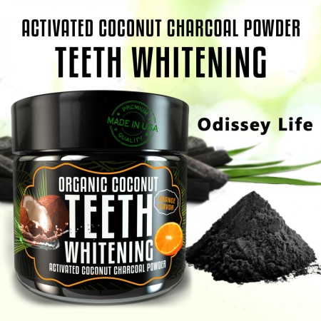 Carbune activ BIO pentru albirea dintilor Odissey Life fabricat in SUA, pudra organica din carbune activ nuca de cocos, portocala, 30 g - Img 2