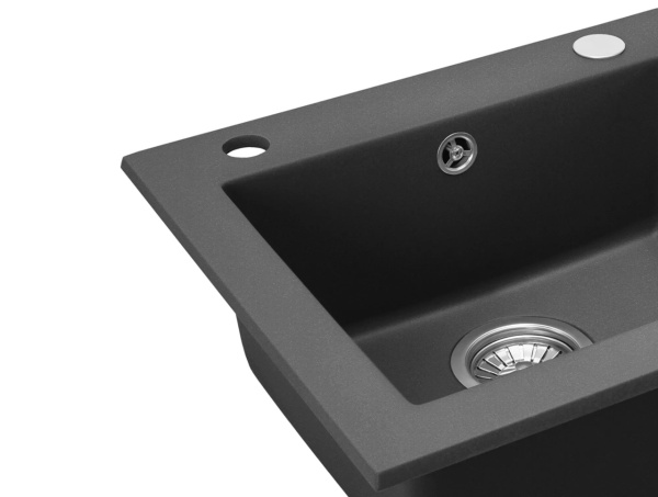 Chiuveta Bucatarie REA GRANIT WEST BLACK METALIC, Dimensiuni 44 x 48.5 x 17 cm, 1 Cuva, Incastrabila, Negru Metalic - Img 2