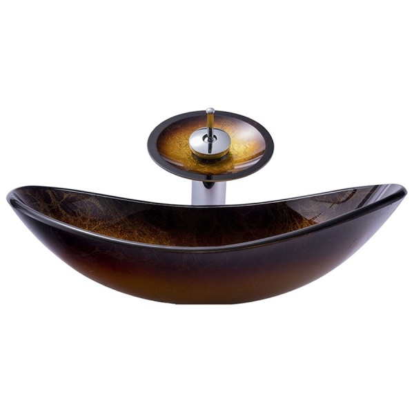 Chiuveta De Blat PRO ERA GLASS, Baterie si accesorii la alegere, Dimensiuni 54 X 34.5 X 16 Cm, Sticla Temperata, Maro Auriu - Img 5