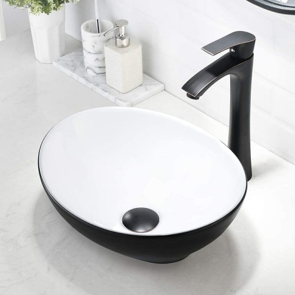 Chiuveta De Blat PRO VERA, 40.5x33x 14 Cm, Montaj Pe Blat, Design Deosebit, Forma Rotunda, Ceramica Sanitara, Alb / Negru - Img 5