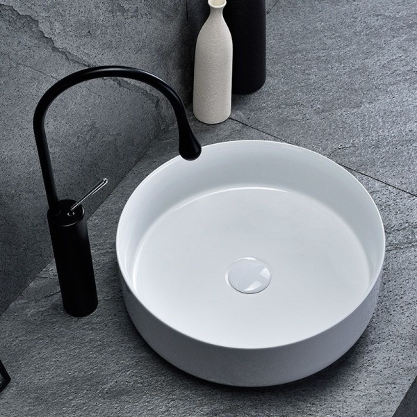 Chiuveta De Blat REA ELMA, 45 x 45 x 14 Cm, Montaj Pe Blat, Design Deosebit, Forma Rotunda, Ceramica Sanitara, Alb - Img 3