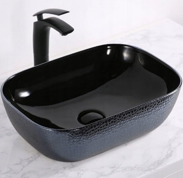 Chiuveta de blat TOKYO, Forma Dreptunghiulara, Ceramica sanitara , Piele de sarpe Black - Img 2