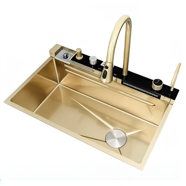 Chiuveta de bucatarie ARGOS Gold cu o singura cuva si cascada multifunctionala, Dimensiune 68x46cm - Img 6