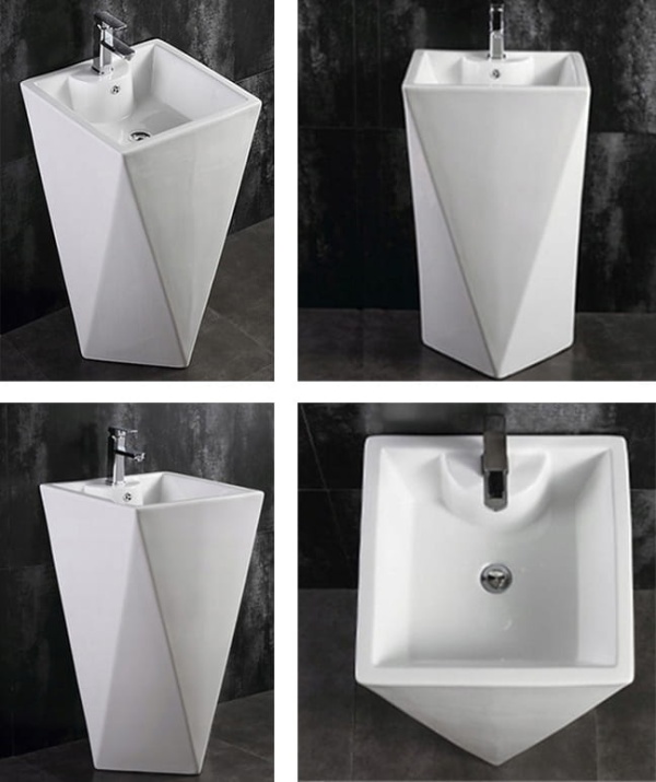 Chiuveta Independenta PRO VELDMAN ROCK FREE-STANDING, Dimensiuni 47x47 X 83 Cm, Forma Patrata, Cu Gaura Baterie, Alb - Img 5