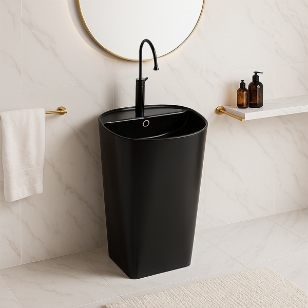 Chiuveta ovala independenta tip piedestal din ceramica Claro negru - Img 11
