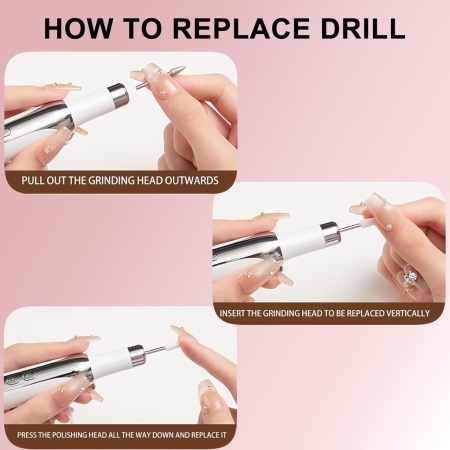 Freza Electrica pentru Unghii SeveShop, Pila Electrica Wireless pentru Manichiura si Pedichiura Profesionala, Incarcare Rapida, 12 Capete Detasabile, 6 Benzi Abrazive, Sistem Automat de Racire, Viteza Variabila, Zgomot Redus, Alb - Img 7