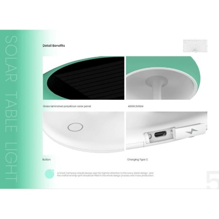 Lampa Solara LED Portabila si Reincarcabila de Interior Exterior, Mushroom Neosimply, 500 lumeni, 4 Moduri de utilizare, panou solar, Green - Img 5