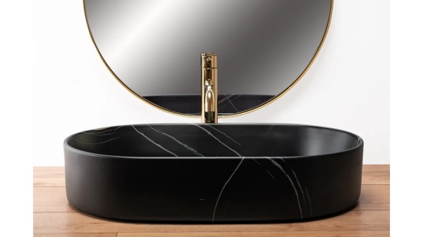 Lavoar ceramic pentru blat REA NADIA STONE BLACK MAT - Img 2