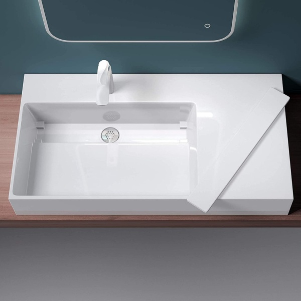 Lavoar De Blat PRO CASPIO, Montaj Pe Blat sau Suspendat, Forma Dreptunghiulara, Cu 0/1 Gauri sau fara Gaura Baterie, Conglomerat,Alb Lucios - Img 4