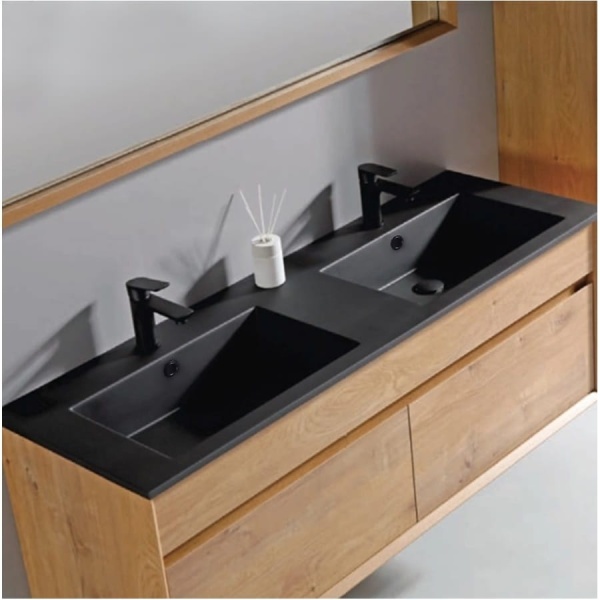 Lavoar De Blat PRO LOTUS BLACK 120 cm, Incastrata In Blat, Design Deosebit,Cu Gaura sau fara Gaura Baterie,Conglomerat,finisaj Mat - Img 4