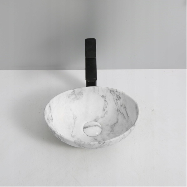 Lavoar De Blat PRO VERA GR, Montaj Pe Blat, Dimensiuni 40 X 33 X 14 Cm, Design Deosebit, Forma Ovala, Ceramica Sanitara, Marmura/Gri - Img 4