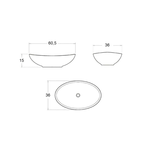 Lavoar De Blat PRO ZUZAN, Dimensiuni 60.5 X 36 X 15 Cm, Montaj Pe Blat, Design Deosebit, Forma Ovala, Ceramica Sanitara, Marmura/Gri - Img 6