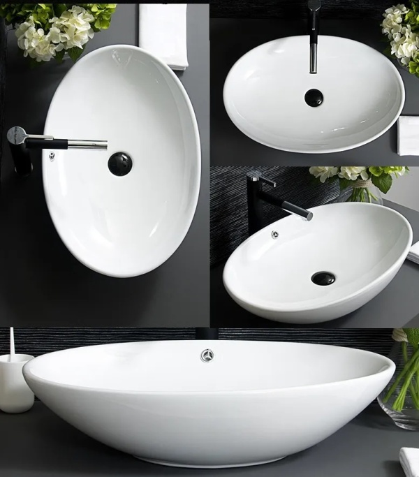 Lavoar De Blat REA OLGA, Dimensiuni 63 x 41.5 x 15 Cm, Montaj Pe Blat, Forma Ovala, Ceramica Sanitara, Alb - Img 4