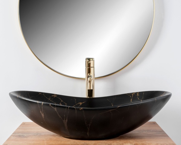 Lavoar De Blat REA ROYAL 60, Dimensiuni 60.5 X 36 X 16 Cm, Forma Ovala, Ceramica Sanitara, Negru - Img 4