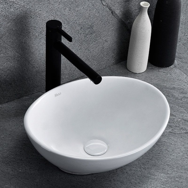 Lavoar De Blat REA SOFIA WHITE, Dimensiuni 41 X 34.5 X 15 Cm, Montaj Pe Blat, Design Deosebit, Forma Ovala, Ceramica Sanitara, Alb - Img 2